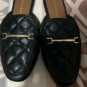 Madden Girl Black Quilted Loafers with Gold Detail